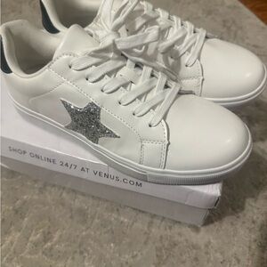 White Sneakers with Silver Star Accent
